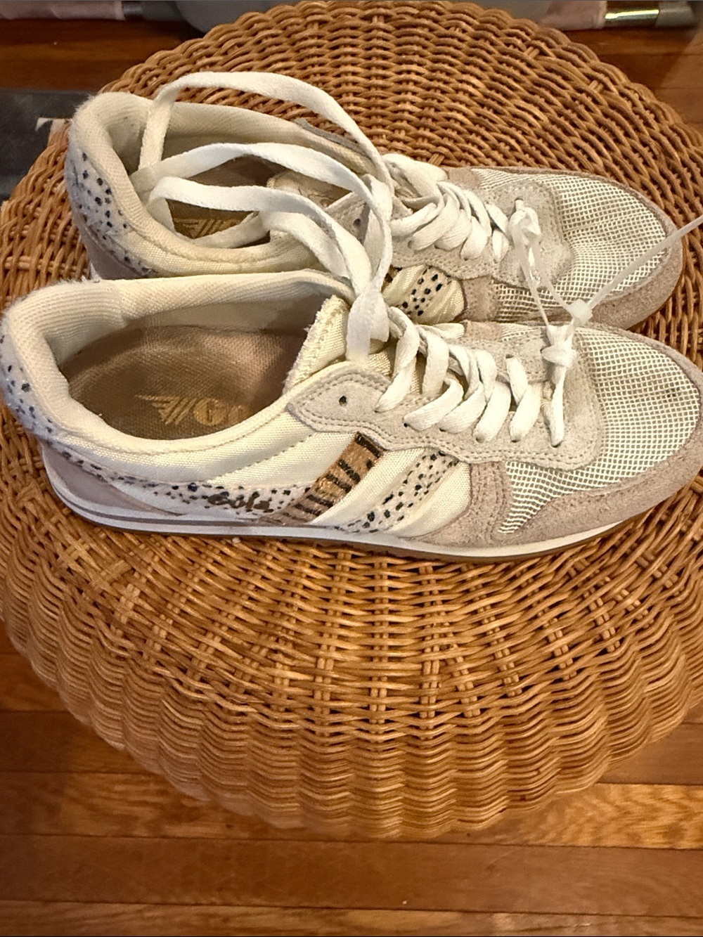 Gola Women’s White and Cream Animal-Print Accent Sneakers